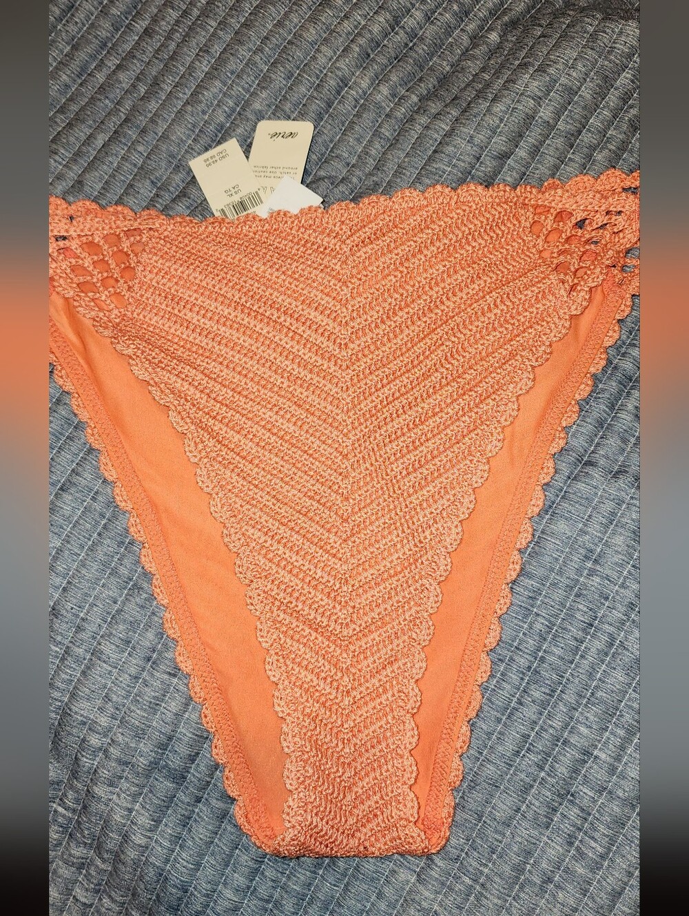 Aerie Coral Crochet Style Side Tie Bikini Bottom Size XL